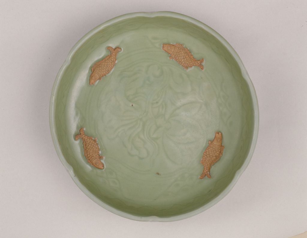 图片[1]-Longquan kiln green glaze plastic paste four fish pattern washing-China Archive